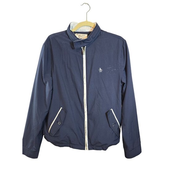 Original Penguin Navy Blue Lightweight Hoodie Jacket With Stand Collar Zip Front - Picture 1 of 16